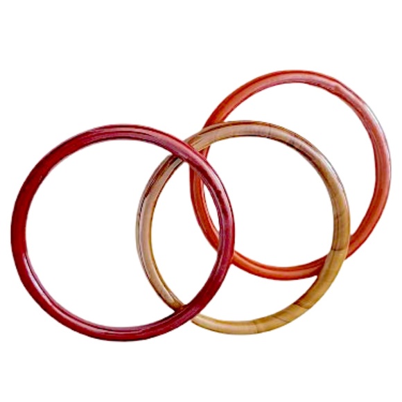 Vintage Solid & Variegated Red Mustard Orange Glass Bangle Bracelets 3 pcs - Picture 4 of 5